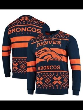 NFL Denver Broncos Navy and Orange Crewneck Sweater LED LIGHTS 2X